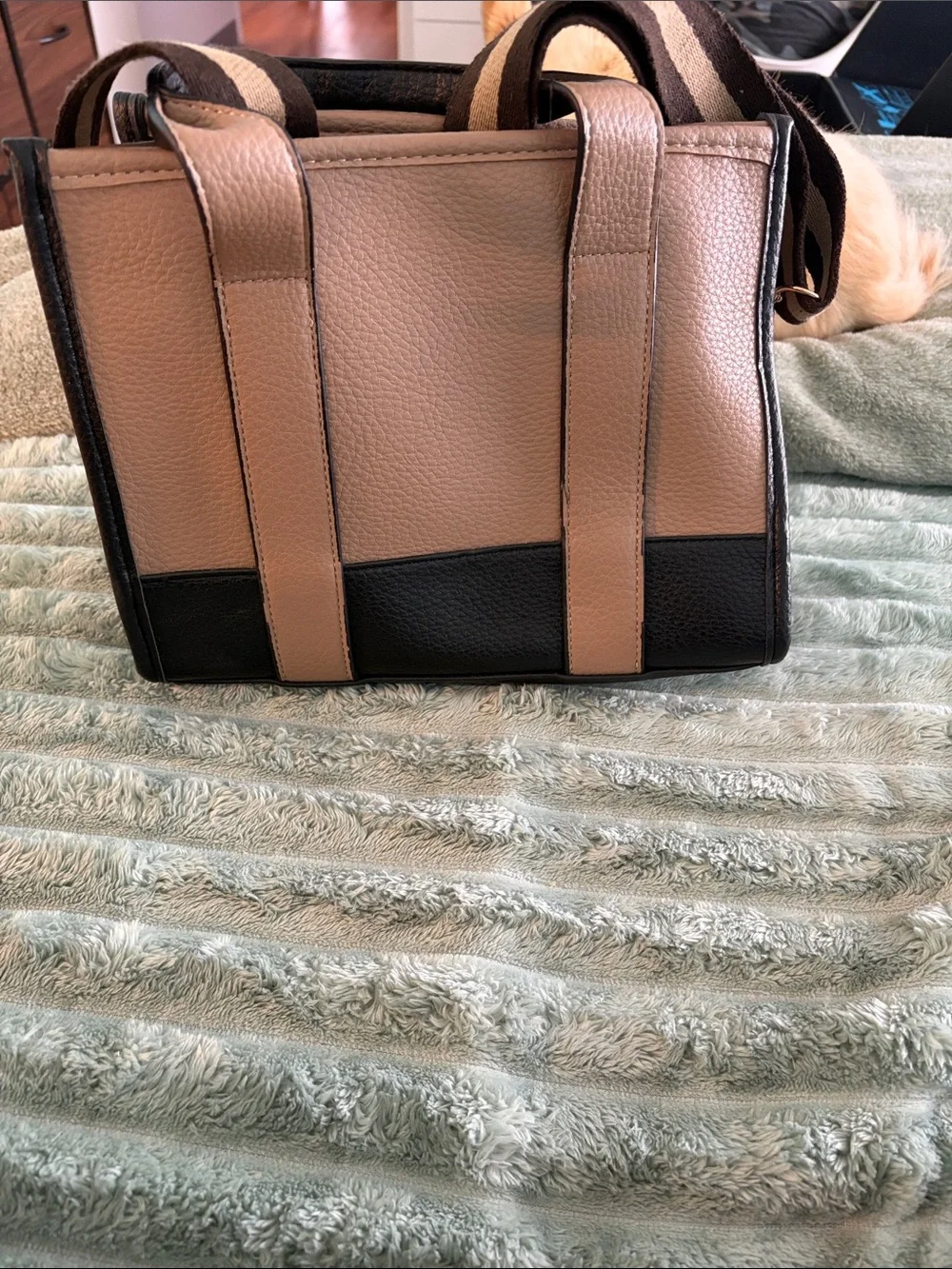 THE TOTE BAG Small Leather Tote in Beige and Black - Picture 2 of 4